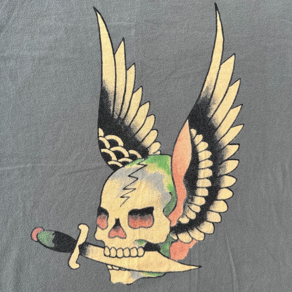 Ed Hardy Christian Audigier Men's Size L T-Shirt Grey Flying Skull Dagger - Picture 2 of 14